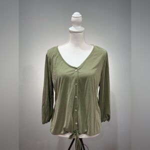 SALE! Olive Green Envelope Button Down Tie Top Size L EUC